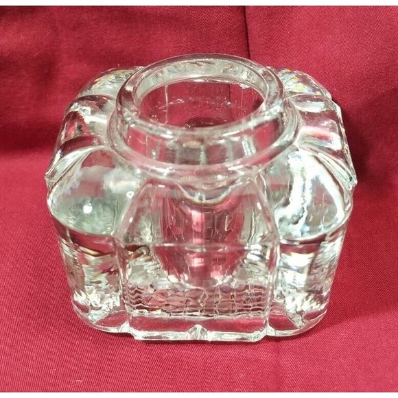 Vintage Early American Crystal Glass Block Ink Well Art Deco Bevel Cut - Picture 1 of 5